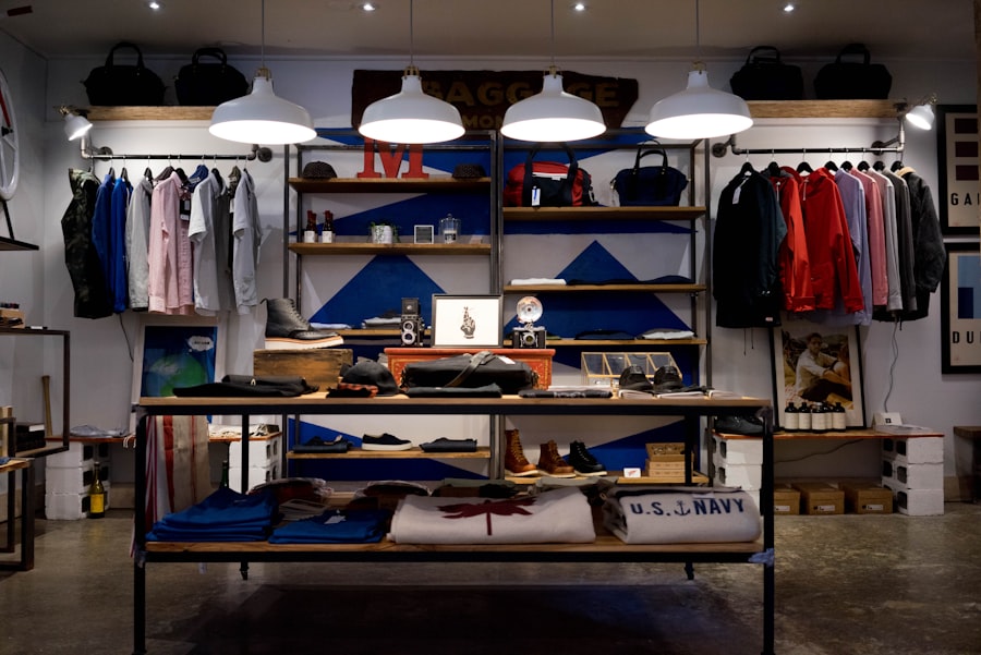 Inside a stylish clothing store